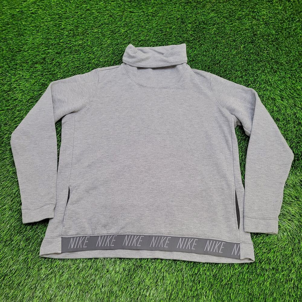 NIKE Dri-Fit Sweatshirt Womens XL 22x24 Gray Spellout Swoosh